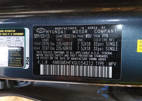 2016 Hyundai Santa Fe Se z USA, uszkodzony, nr VIN KM8SMDHFXGU154212